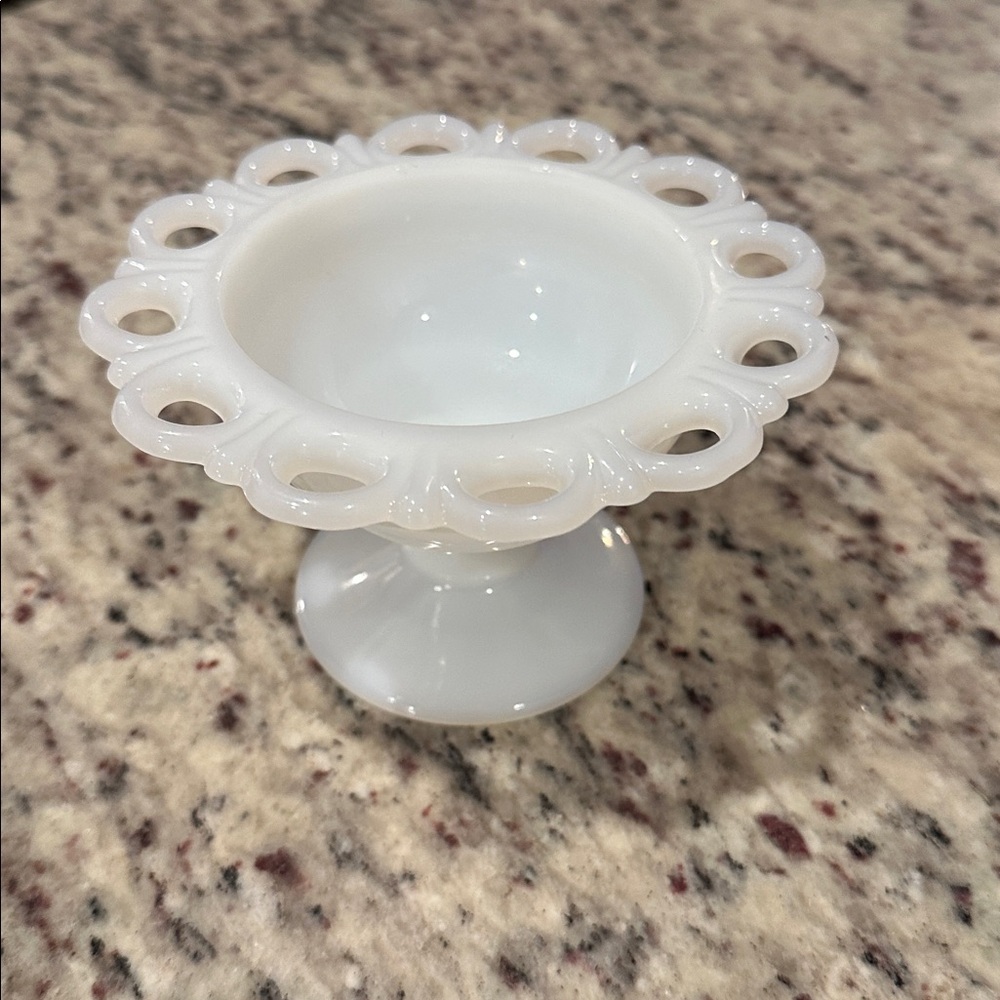 Vintage‎ Milk Glass Compote Lace Edge Pedestal Dish White Cottagecore Decor